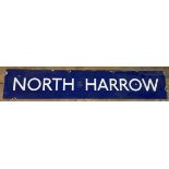 A London Underground enamel sign, North Harrow, 26 x 150 cm