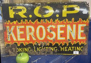 An enamel sign, ROP Kerosene, 38.5 x 60.5 cm Poor condition