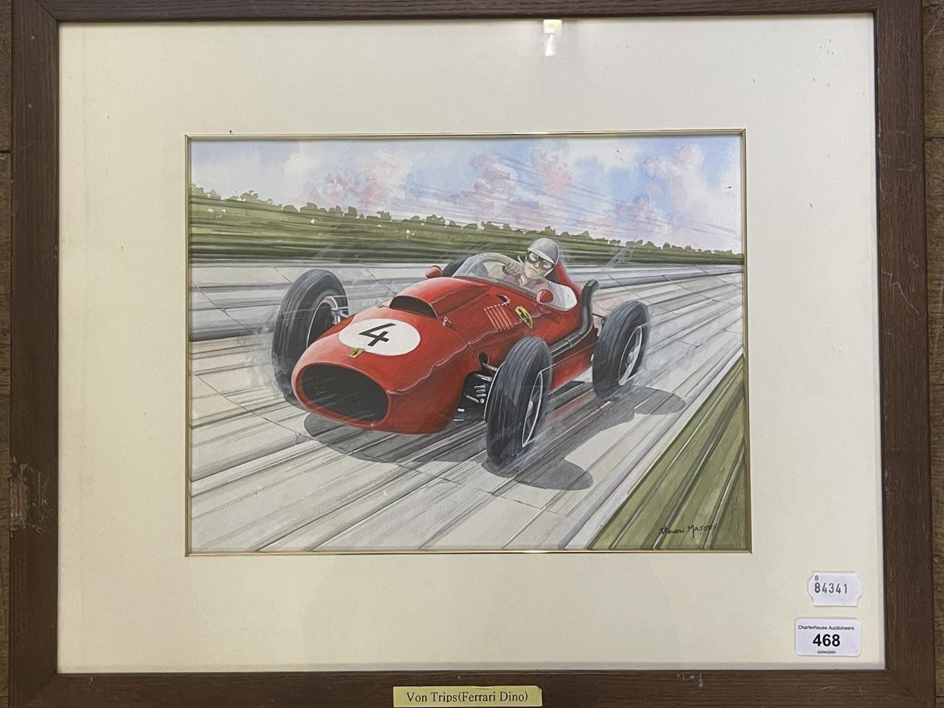 Steven Massey, Von Trips (Ferrari Dino), gouache, signed, 25 x 33 cm