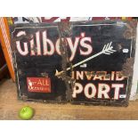 An enamel sign, Gilbey's Invalid Port, 54 x 77 cm Creased and with loss