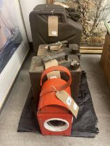 A Shell Motor Sport 2 gallon can, a Shellmex 2 gallon can, two WWII era jerry cans, and a red