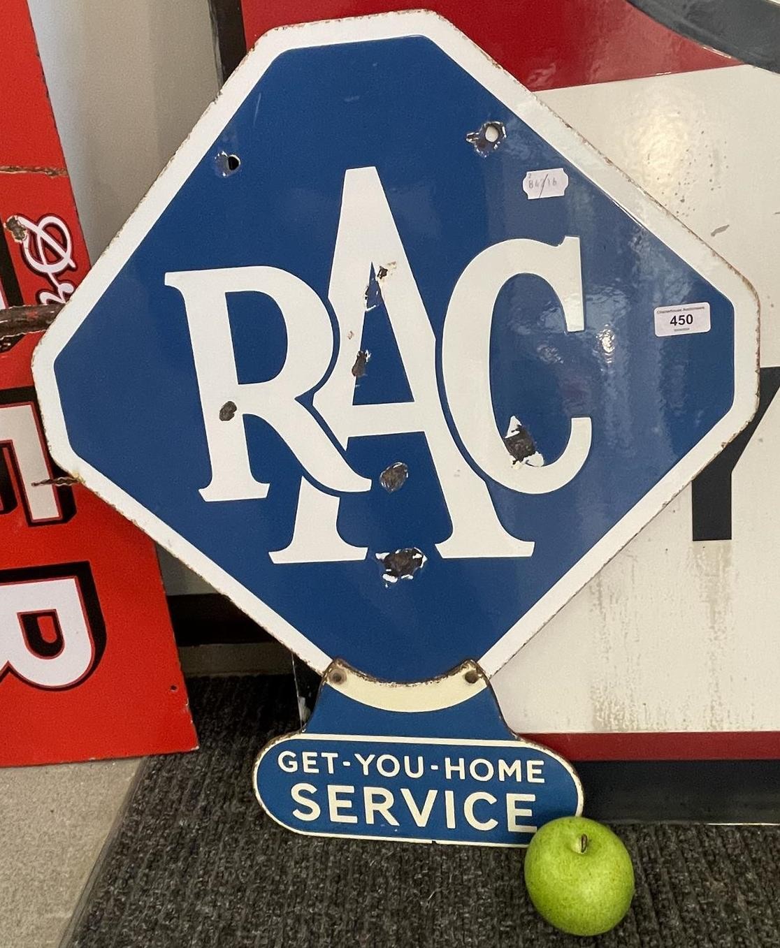 A double sided enamel sign, RAC Get-You-Home Service, 66.5 x 56 cm Slight loss and damage