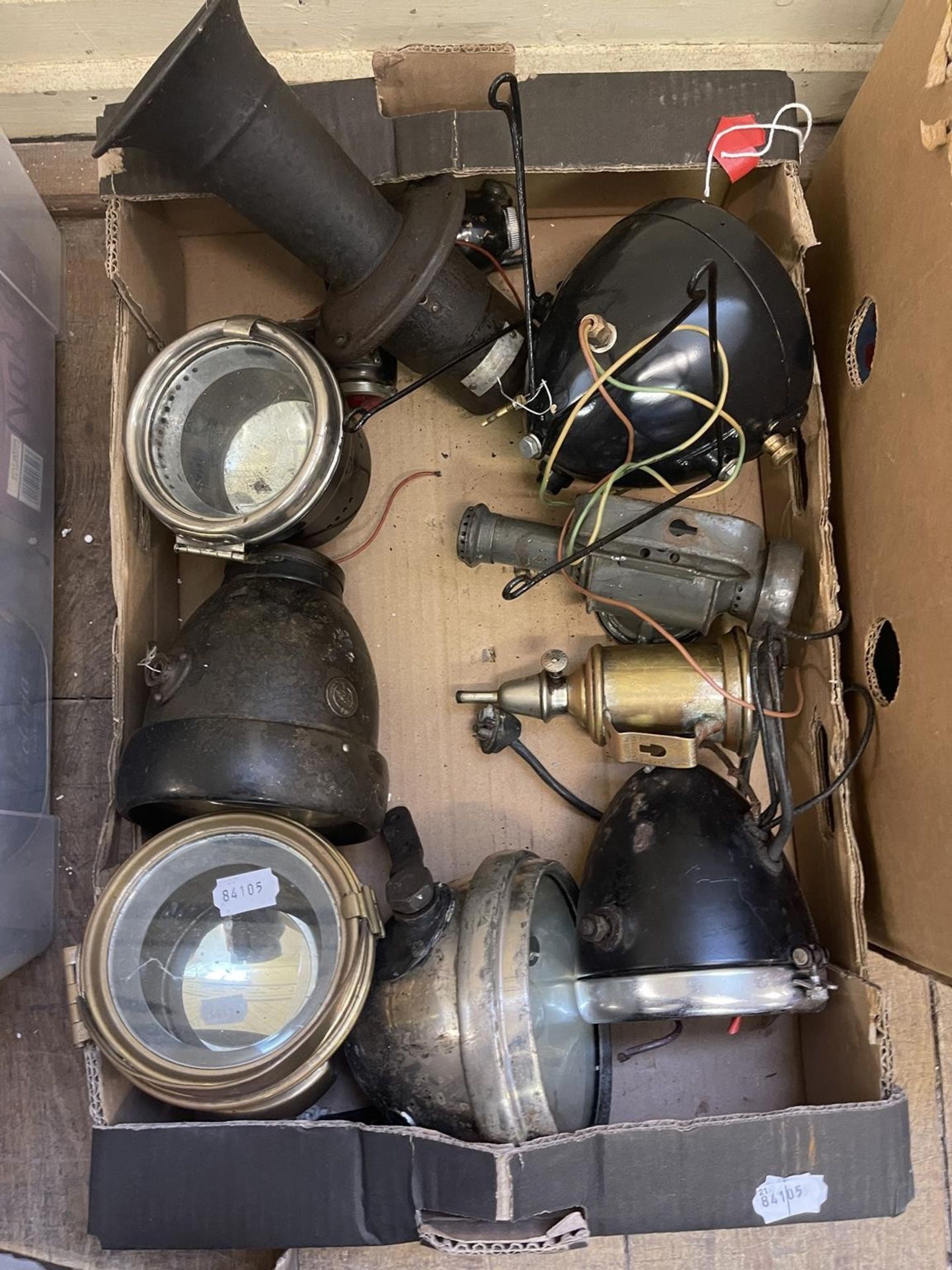 Assorted motorcyle and other headlamps (box)