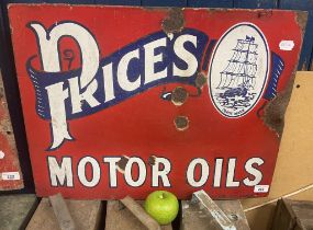 A double sided flanged enamel sign, Price's Motor Oils, 45.5 x 61 cm Knocked on the flange, and with