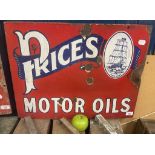 A double sided flanged enamel sign, Price's Motor Oils, 45.5 x 61 cm Knocked on the flange, and with