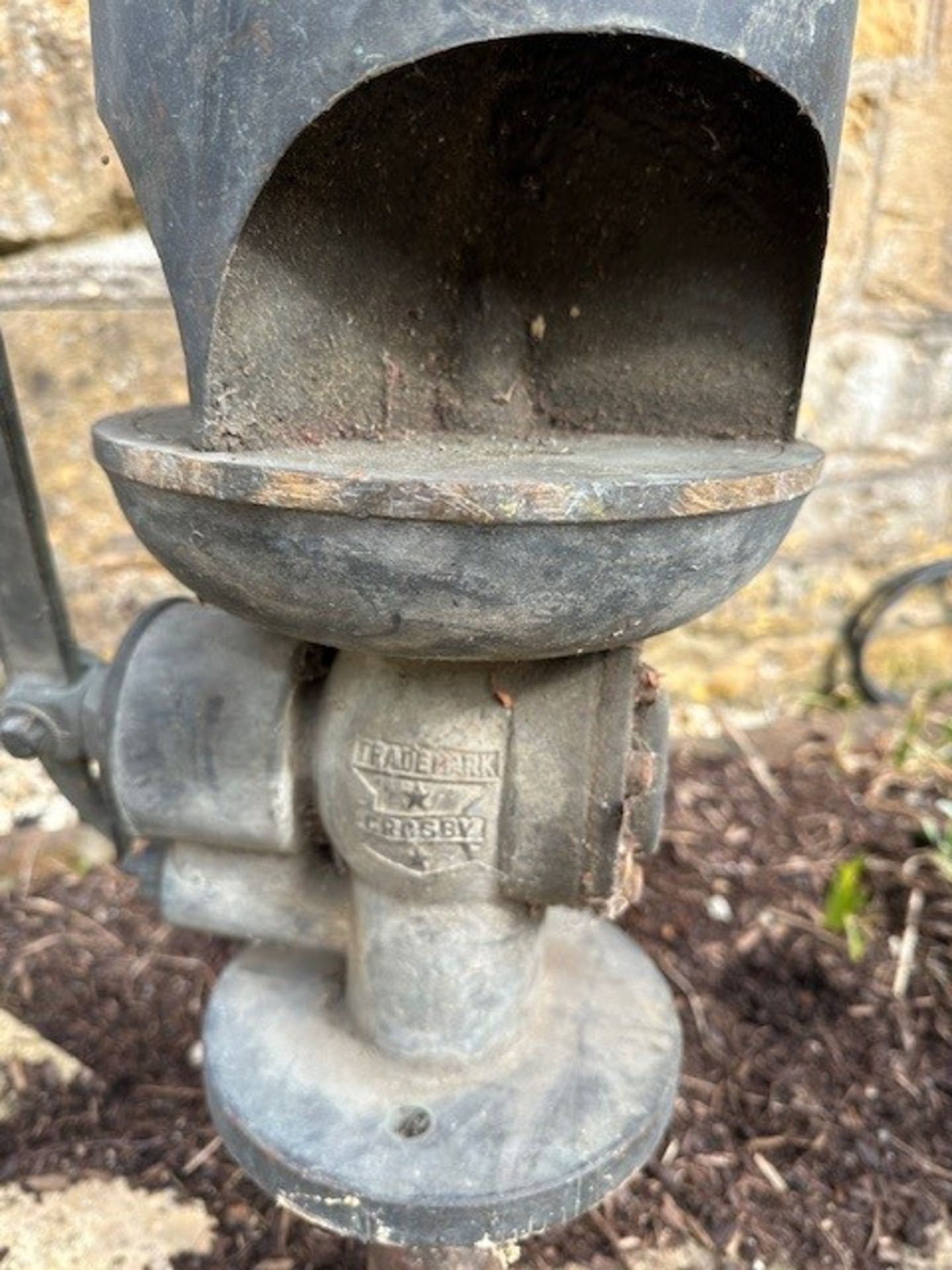 A large Crosby steam train or factory bronze whistle, with an arm, with Pat'd dates Jan 30th '77 - Image 2 of 4