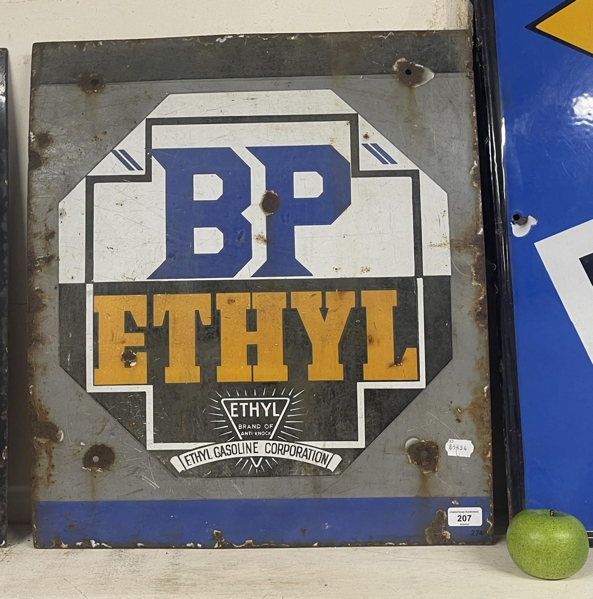 An enamel sign, BP Ethyl, Ethyl Brand of Anti-Knock, Ethyl Gasoline Corporation, 274, 61 x 53.5