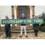 A Southampton Yard British Railways (Southern Region) green enamel station sign, in two pieces,