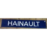 A London Underground enamel sign, Hainault, 27 x 149 cm