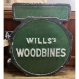 An aluminium double sided wall hanging sign, Wills's Woodbines, 54 x 47.5 cm Looks to have been