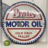 A double sided enamel sign, Pratts Motor Oil Sold Only Sealed, 65.5 cm diameter Some loss