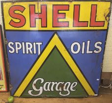 A large enamel sign, Shell Spirit Oils Garage, 122 x 122 cm Some loss, generally dirty, a small