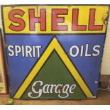 A large enamel sign, Shell Spirit Oils Garage, 122 x 122 cm Some loss, generally dirty, a small