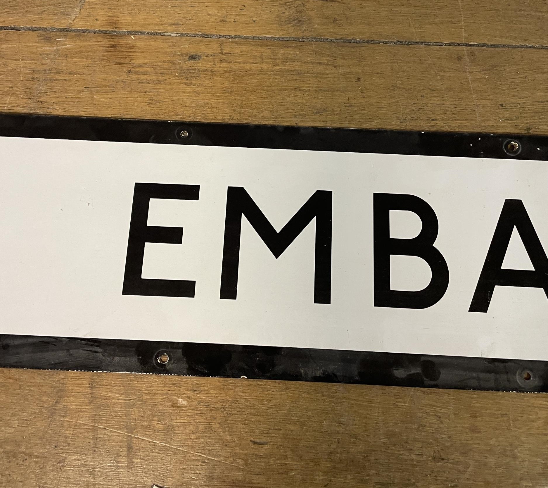 A London Underground enamel sign, Embankment, 23 x 160 cm - Image 3 of 12