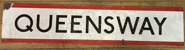 A London Underground enamel sign, Queensway, 23 x 95 cm