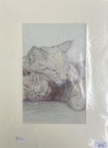 Rita Glover, a portrait of a cat, pastel, 19 x 30 cm, and another, unframed (2)