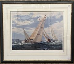 Steven Dews, Rolex Swan Regatta (Crackerjack rounding the buoy), a coloured print, signed, 56 x 70