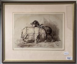 After Thomas Sidney Cooper, two horses, print, 23 x 33 cm, a 19th century print, 37 x 25 cm, and