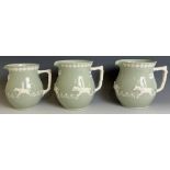 A graduated set of three Spode Fortuna jugs, decorated hunting scenes, 18 cm high (3)