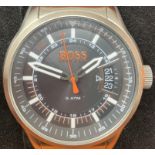 A gentleman's stainless steel Hugo Boss 'Boss Orange' 5 ATM wristwatch, boxed, with warranty booklet