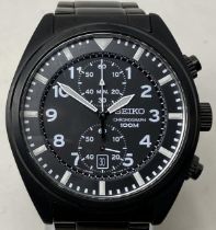 A gentleman's stainless steel Seiko Chronograph 100m wristwatch, boxed, with certificate,