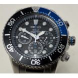 A gentleman's stainless steel Seiko Solar Chronograph Diver's 200m wristwatch, boxed, with