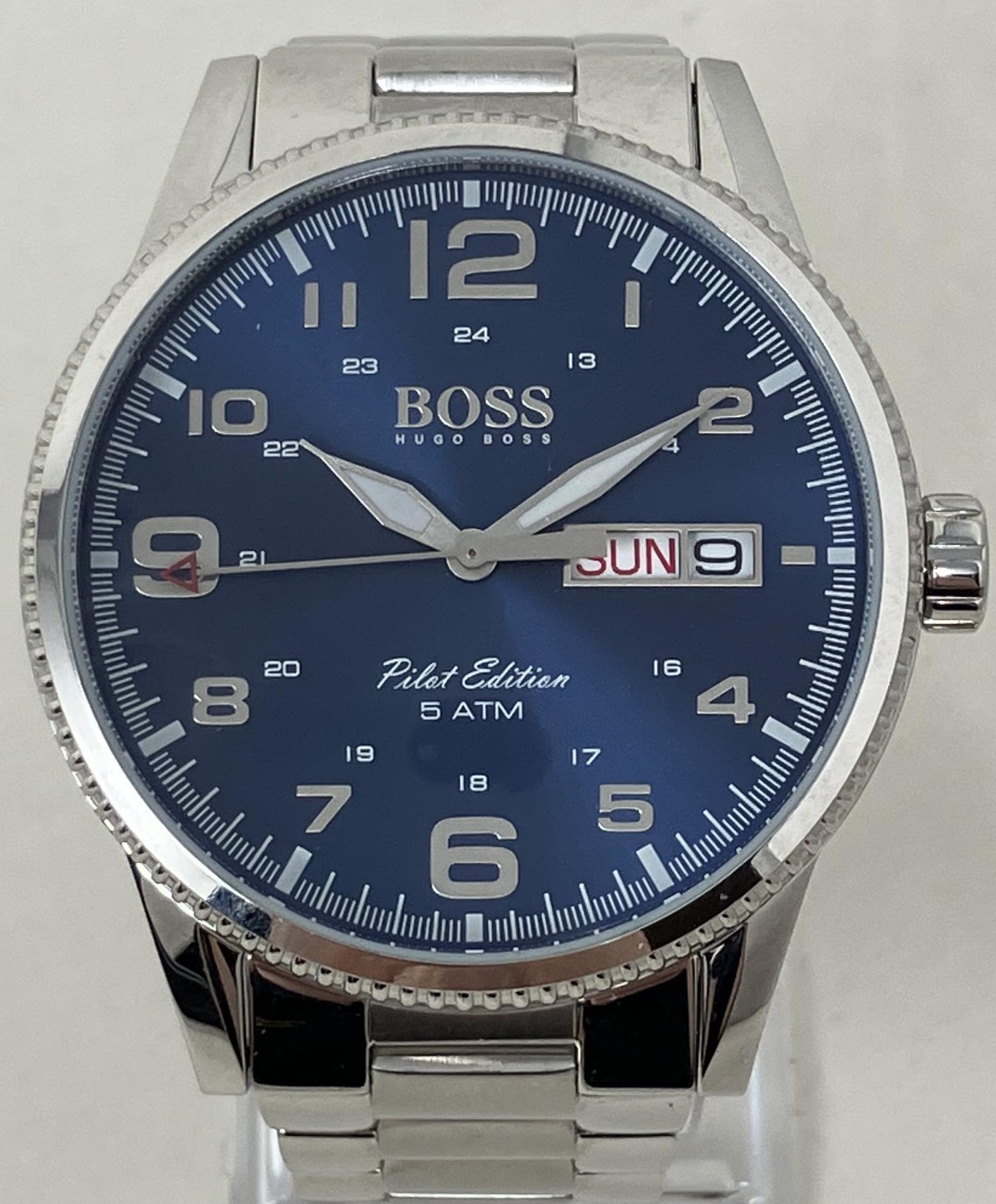 A gentleman's stainless steel Hugo Boss Pilot Edition wristwatch, boxed, with receipt, warranty