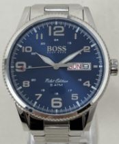 A gentleman's stainless steel Hugo Boss Pilot Edition wristwatch, boxed, with receipt, warranty