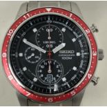 A gentleman's stainless steel Seiko Chronograph 100m watch, boxed watch not working date winder