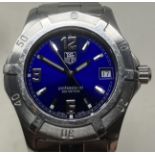 A gentleman's stainless steel Tag Heuer Professional 200 Meters wristwatch, with a blue dial and