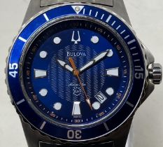 A gentleman's stainless steel Bulova Marine Star wristwatch, boxed, with instructions and spare