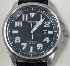 A gentleman's stainless steel Citizen Eco-Drive WR 200 wristwatch, and assorted other