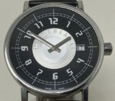 A gentleman's stainless steel Mont Blanc wristwatch, the two tone silvered and black dial with