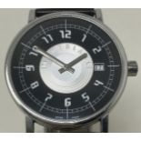 A gentleman's stainless steel Mont Blanc wristwatch, the two tone silvered and black dial with