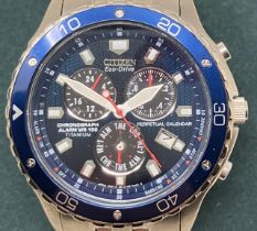 A gentleman's titanium Citizen Eco-Drive Chronograph wristwatch, boxed, with guarantee,