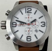 A gentleman's stainless steel Danish Design Chronograph wristwatch, boxed, with warranty booklet and