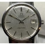 A gentleman's stainless steel Omega Automatic Seamaster wristwatch, with baton indices and a date,