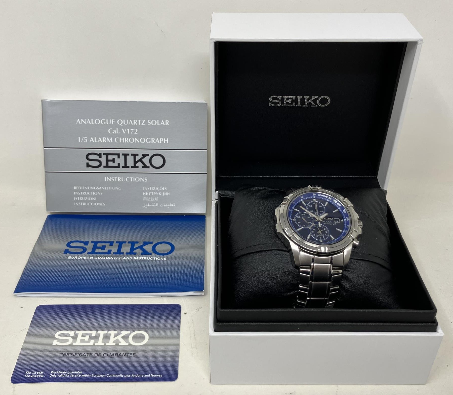 A gentleman's stainless steel Seiko Solar Chronograph wristwatch, boxed, with certificate, - Image 2 of 3