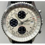 A gentleman's stainless steel Breitling Navitimer wristwatch, on a leather strap, boxed, with