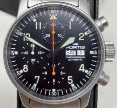 A gentleman's stainless steel Fortis Chronograph Automatic wristwatch, boxed, with spare links