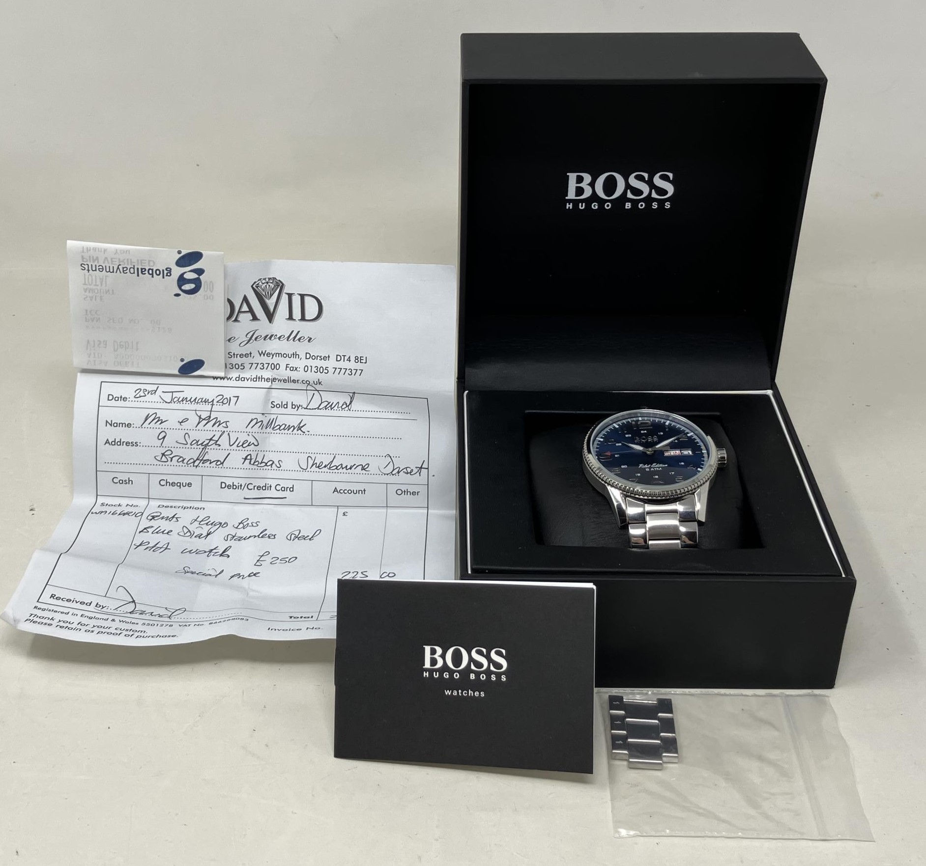 A gentleman's stainless steel Hugo Boss Pilot Edition wristwatch, boxed, with receipt, warranty - Image 4 of 4