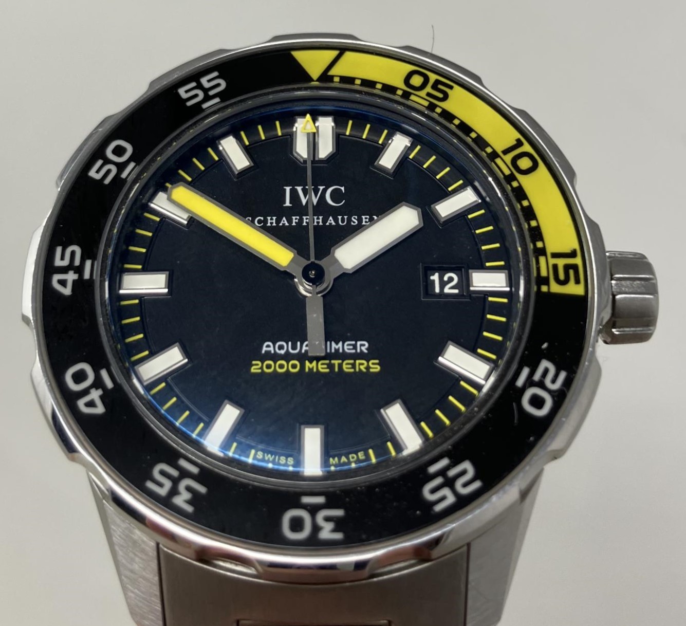 A gentleman's stainless steel IWC Aquatimer 2000 Meters wristwatch, on a stainless steel strap,