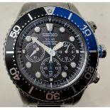 A gentleman's stainless steel Seiko Solar Chronograph Diver's 200m wristwatch, boxed, with