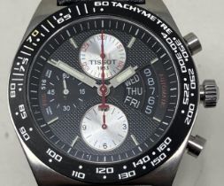 A gentleman's stainless steel Tissot Chronograph Automatic wristwatch, boxed watch runs, but we do