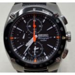 A gentleman's stainless steel Seiko Sportura Chronograph 100m wristwatch, on a leather strap, and