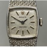 A ladies 9ct white gold Rolex wristwatch, on a 9ct white gold strap, in a Rolex box, with some