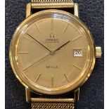 A gentleman's 9ct gold Omega Automatic De Ville wristwatch, with baton indices and date, on a 9ct