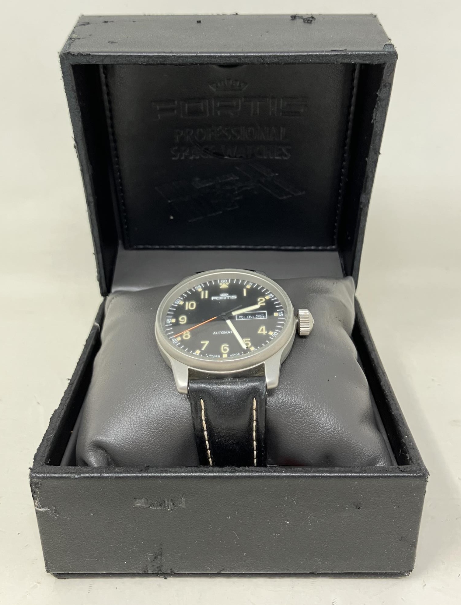 A gentleman's stainless steel Fortis Automatic wristwatch, on a leather strap, boxed - Image 2 of 3