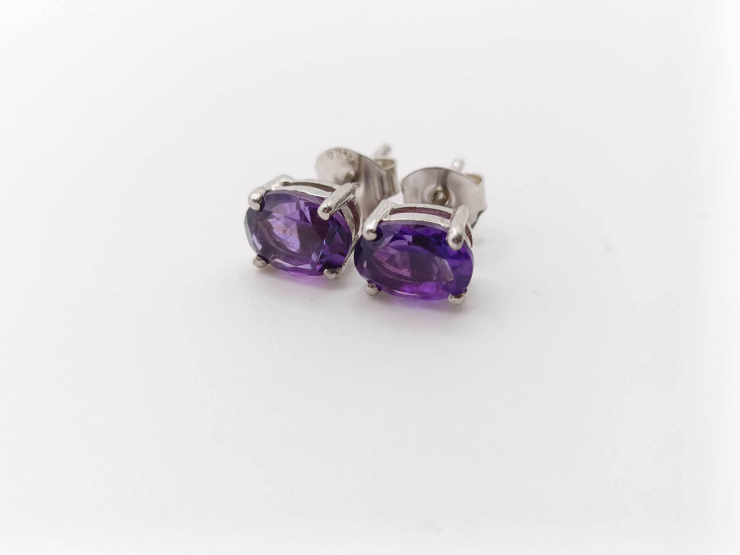 A pair of amethyst studs, in silver - Image 3 of 6