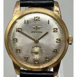 A gentleman's gold plated Jovial wristwatch, on a later leather strap